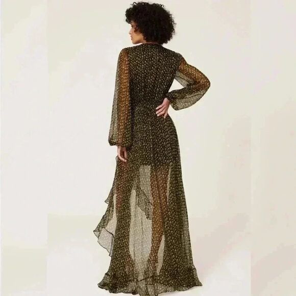 CAROLINE CONSTAS Vivian Winter Rose Black Floral Full Length 100% Silk Dress XS - Picture 4 of 15